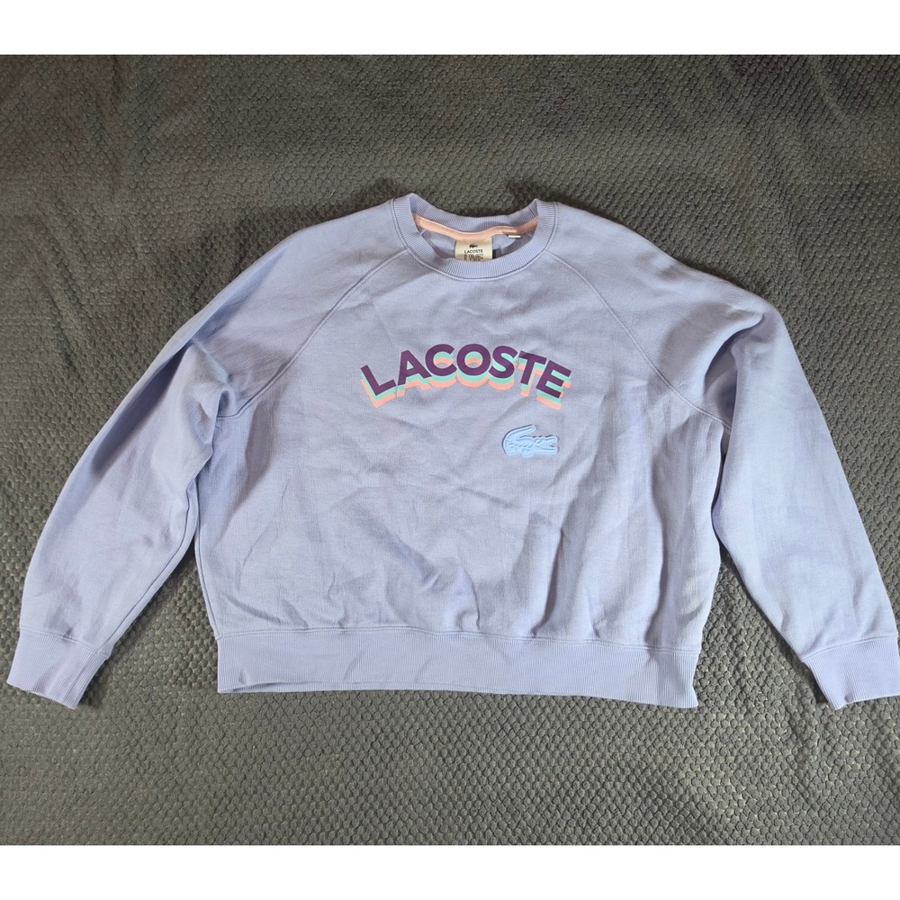 Lacoste L!VE Women Blue Logo Raglan Crewneck Sweatshirt Size 42 Large